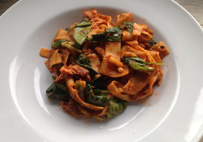 Pappardelle met kip en spinazie