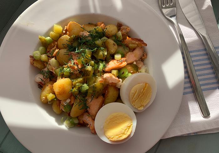 Een zalm met gnocchi hussel