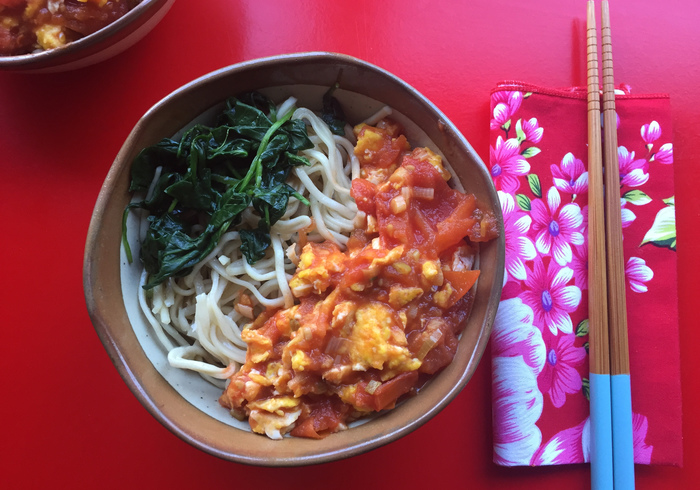 Noodles with egg tomato sauce home