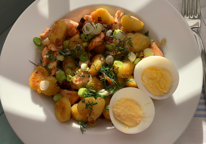Zalm gnocchi. hussel sidepicll