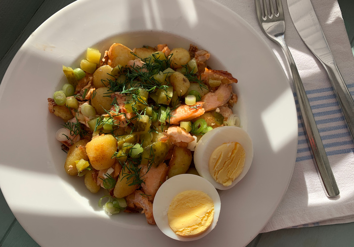 Een zalm met gnocchi hussel