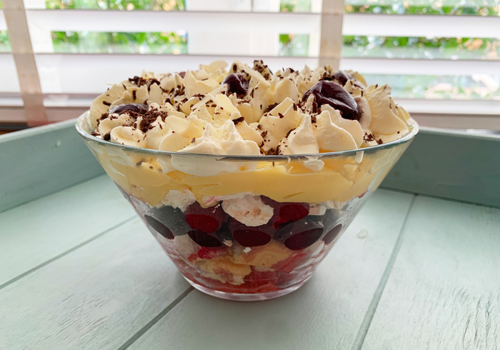 Kersen-frambozen Jubilee Trifle